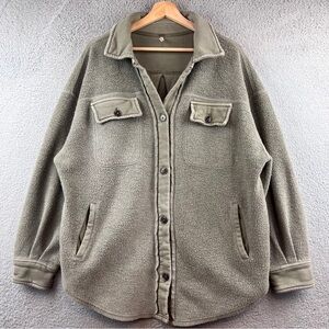 Free People Olive Utility Fleece Jacket